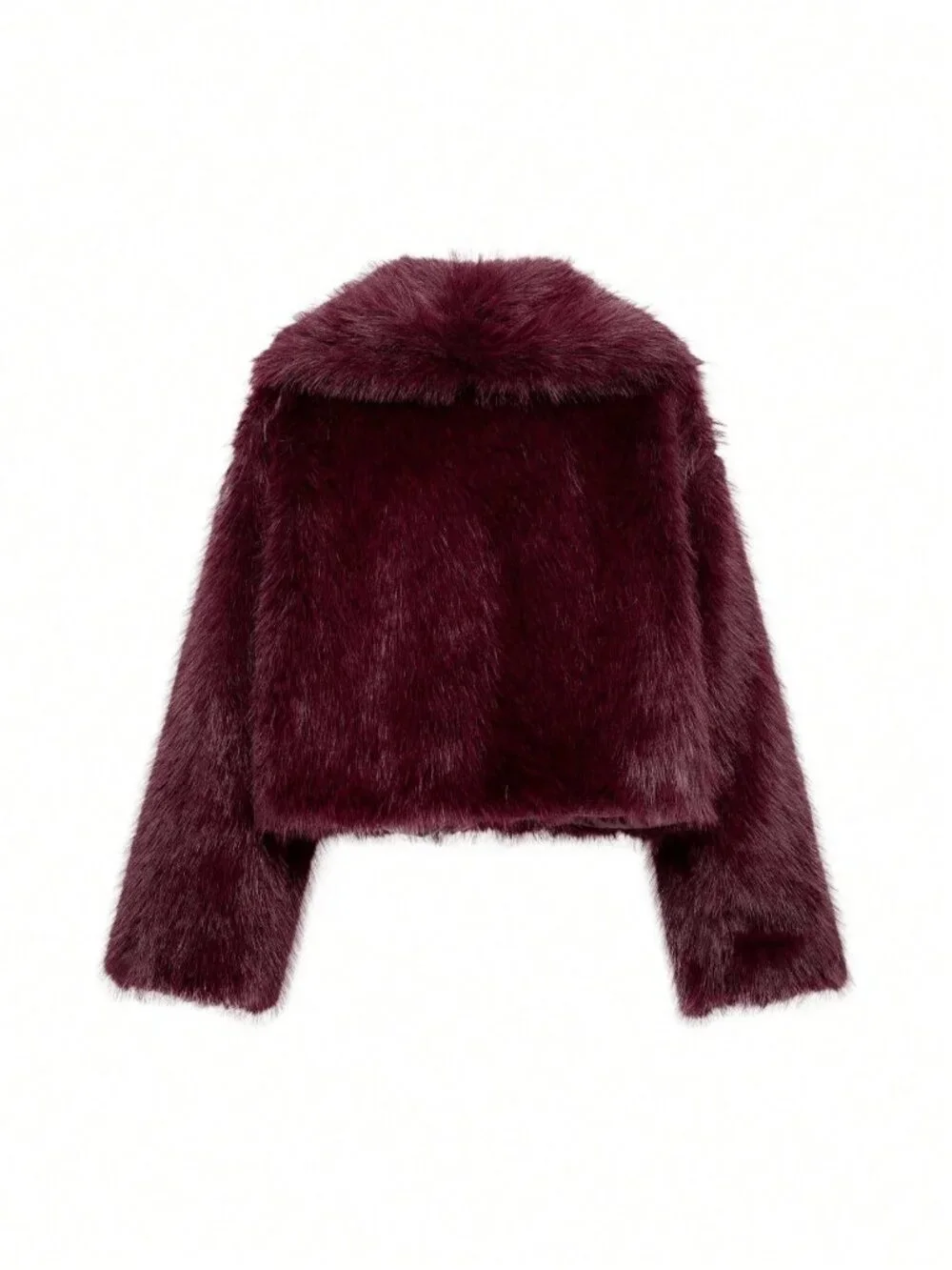 Burgundy Casual Women's Faux Fur Collar Short teddy coat Jacket - Picture 9 of 11